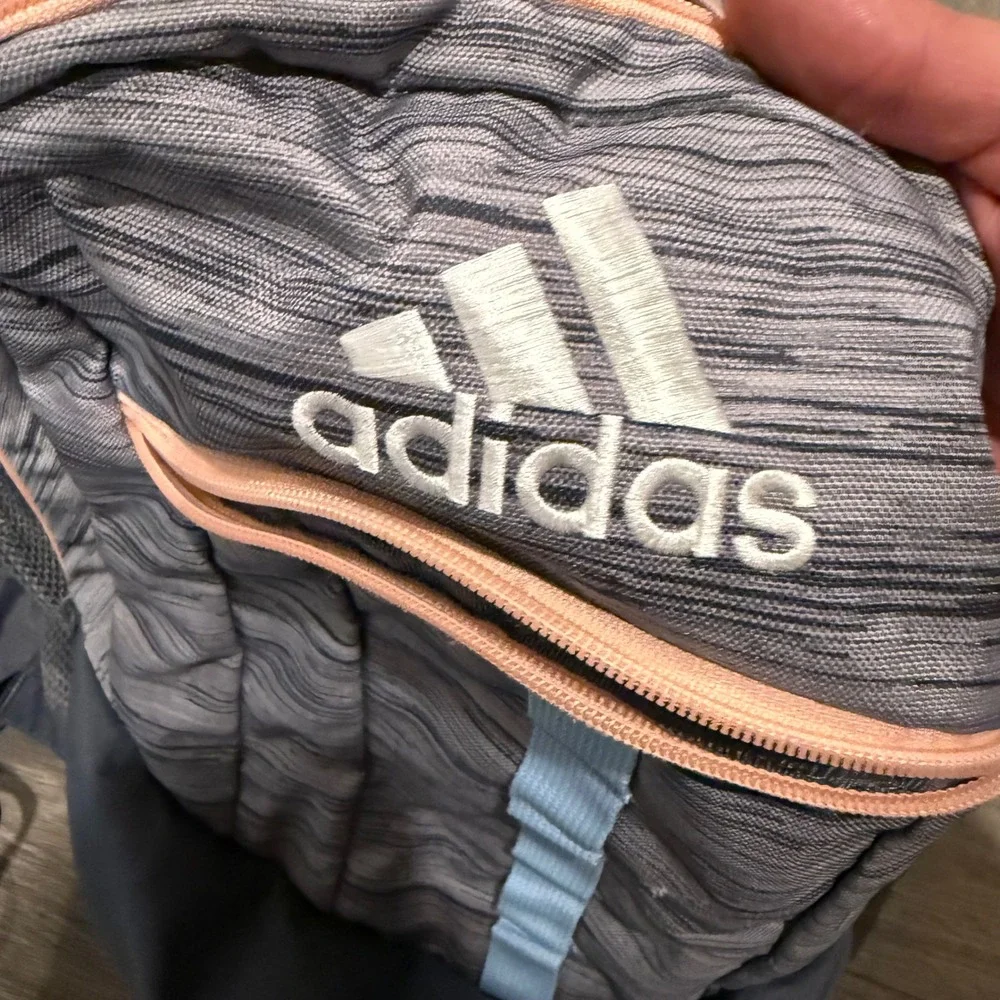 Adidas Backpack Unisex OS Grey Peach Excellent Space Dye Multi-Pocket Sporty - Picture 2 of 5